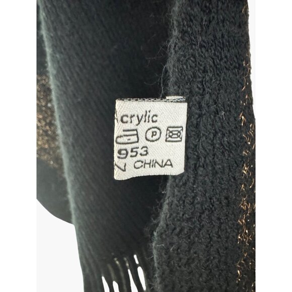 Black Gold Metallic Soft Knit Wrap Shawl Sweater Cape Poncho Scarf Fringe Winter - Picture 6 of 6